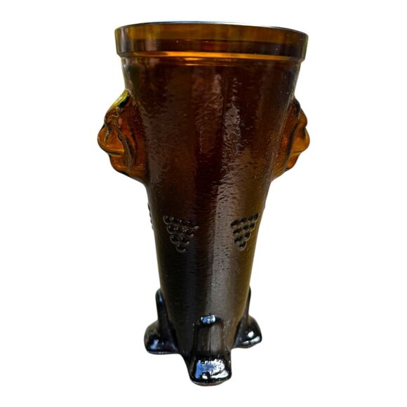 Vtg Amber Glass Römer Humpen Vase Lion Head & Bear Paw Motifs MCM Original Box - Picture 3 of 14